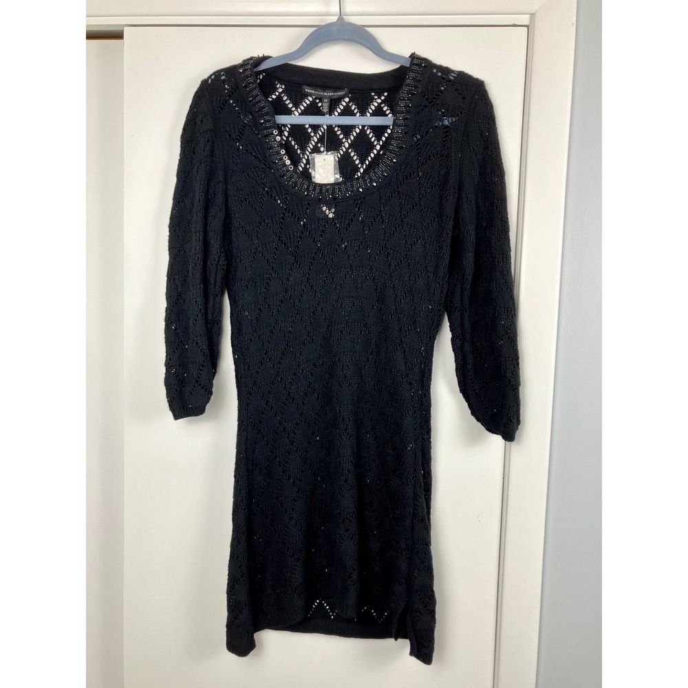 White House Black Market Black Sequin Crochet Tunic, Tag still on! Sz 1X